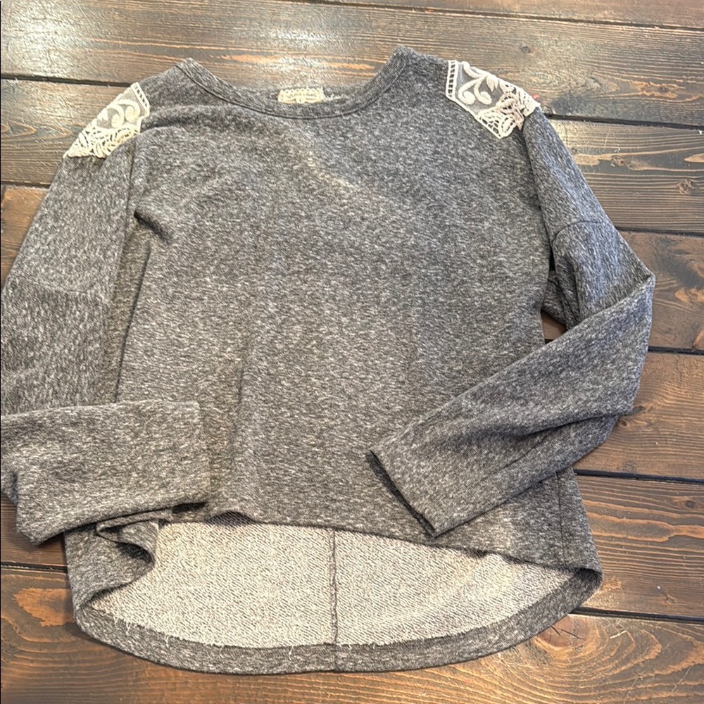 Gray Long Sleeve Top with Lace Accents